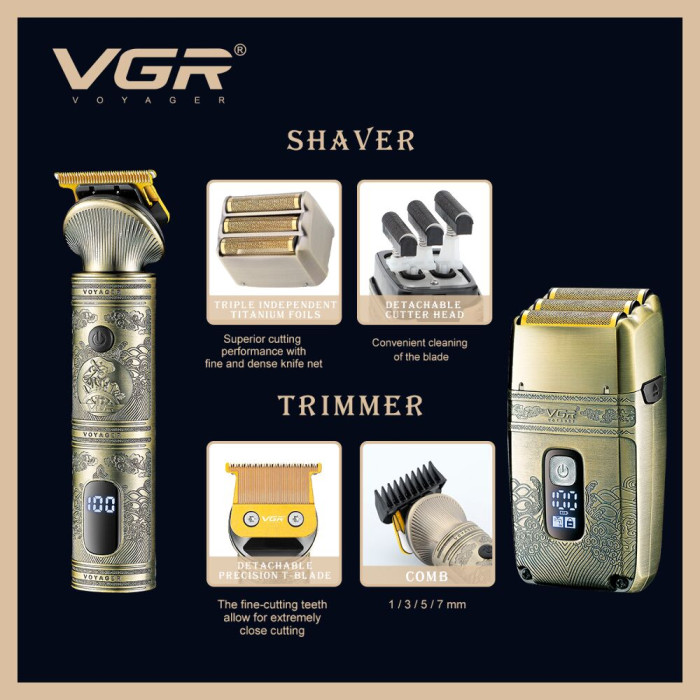 Комплект для стрижки і бритья VGR 2 в 1 V-649 триммер і шейвер